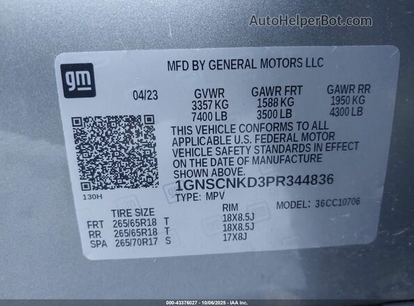 1GNSCNKD3PR344836 2023 CHEVROLET TAHOE Gray Widok komory silnika