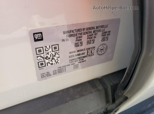 1GNSCRKD3MR343124 2021 CHEVROLET TAHOE Белый Вид наклейки с VIN-кодом