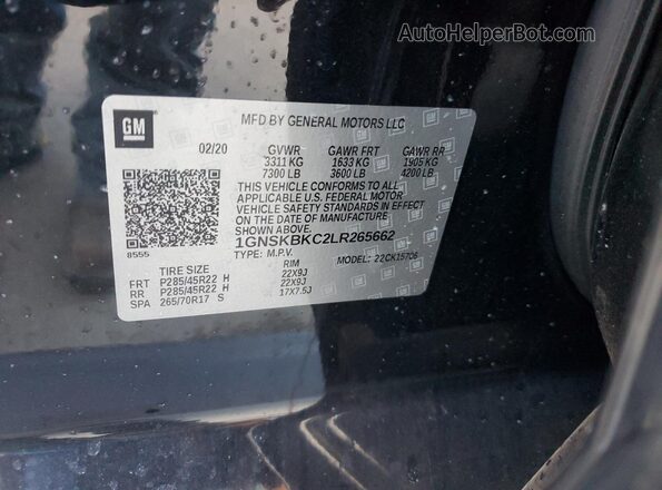 1GNSKBKC2LR265662 2020 CHEVROLET TAHOE Black Вид наклейки з VIN-кодом