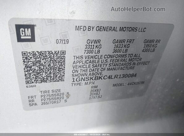 1GNSKBKC4LR130084 2020 CHEVROLET TAHOE Silver Engine compartment view