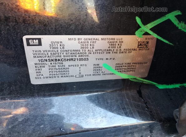 1GNSKBKC5HR210503 2017 CHEVROLET TAHOE Black სალონის 360-გრადუსიანი ხედი