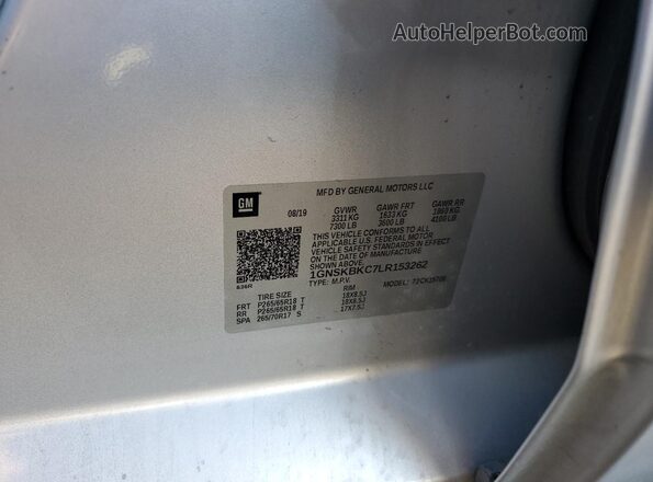 1GNSKBKC7LR153262 2020 CHEVROLET TAHOE Silver VIN sticker view