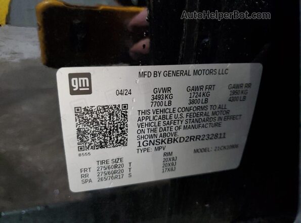 1GNSKBKD2RR232811 2024 CHEVROLET SUBURBAN Черный 