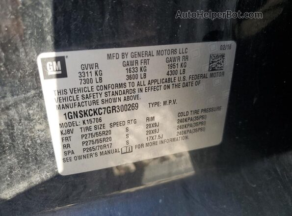 1GNSKCKC7GR300269 2016 CHEVROLET TAHOE Black VIN կոդի պիտակի տեսք