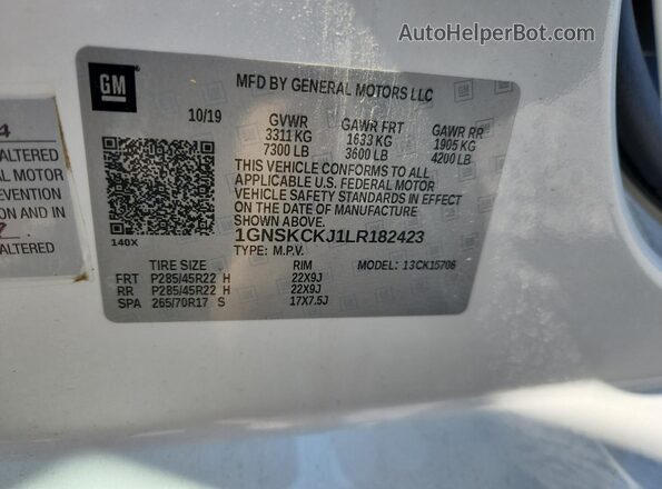 1GNSKCKJ1LR182423 2020 CHEVROLET TAHOE White Engine compartment view
