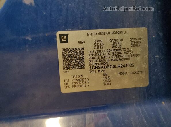1GNSKDEC0LR244025 2020 CHEVROLET TAHOE Blue VIN sticker view