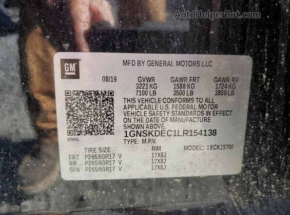1GNSKDEC1LR154138 2020 CHEVROLET TAHOE Черный Вид наклейки с VIN-кодом