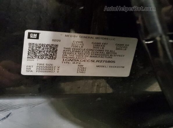 1GNSKDEC5LR275805 2020 CHEVROLET TAHOE Black 360 interior view