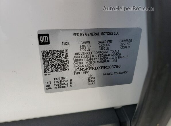 1GNSKEKDXRR103796 2024 CHEVROLET SUBURBAN White 
