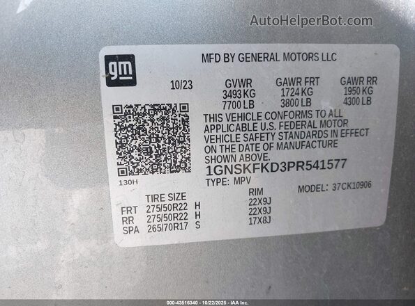 1GNSKFKD3PR541577 2023 CHEVROLET SUBURBAN Gray Widok komory silnika