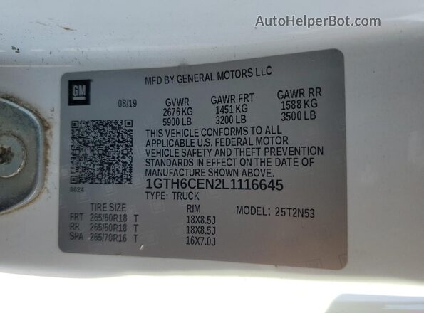 1GTH6CEN2L1116645 2020 GMC CANYON White Engine compartment view