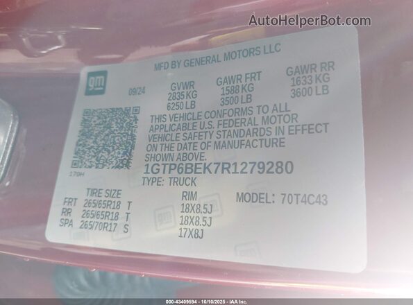 1GTP6BEK7R1279280 2024 GMC CANYON Burgundy Շարժիչի բաժամունքի տեսք