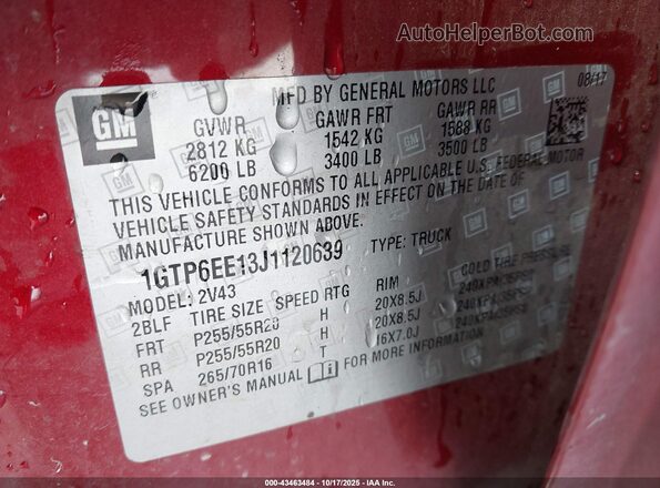 1GTP6EE13J1120639 2018 GMC CANYON Красный Вид подкапотного пространства