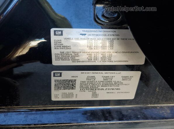 1GTP9EED2LZ378785 2020 GMC SIERRA Black Vista del compartimento del motor
