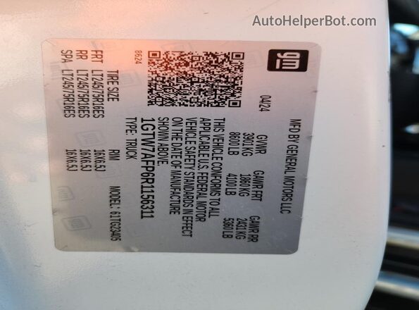 1GTW7AFP6R1156311 2024 GMC SAVANA White Widok naklejki z numerem VIN