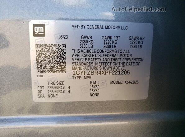 1GYFZBR4XPF221205 2023 CADILLAC XT4 Серебряный Вид подкапотного пространства