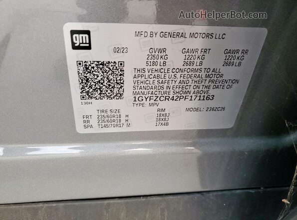 1GYFZCR42PF171163 2023 CADILLAC XT4 Серый 