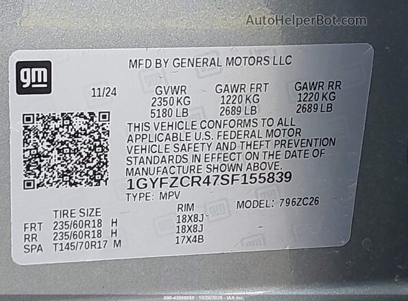 1GYFZCR47SF155839 2025 CADILLAC XT4 Silver Вид підкапотного простору