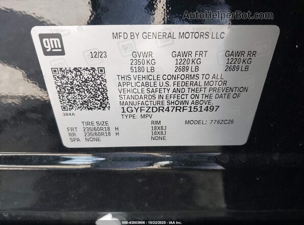 1GYFZDR47RF151497 2024 CADILLAC XT4 Black 