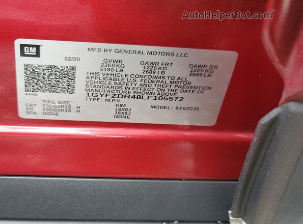 1GYFZDR48LF105572 2020 CADILLAC XT4 Red 