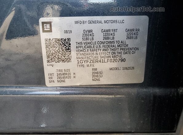 1GYFZER41LF020790 2020 CADILLAC XT4 Gray Widok naklejki z numerem VIN