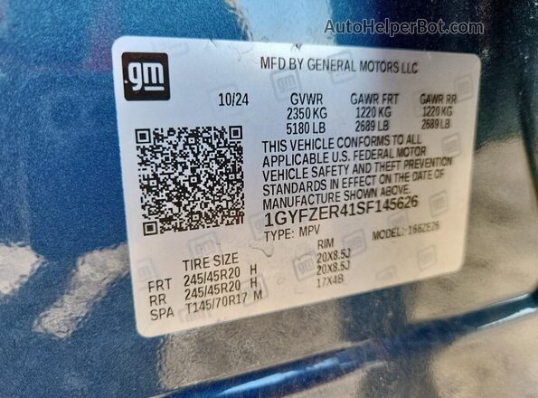 1GYFZER41SF145626 2025 CADILLAC XT4 Синий Вид наклейки с VIN-кодом