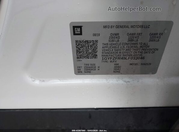 1GYFZFR45LF033046 2020 CADILLAC XT4 White Շարժիչի բաժամունքի տեսք
