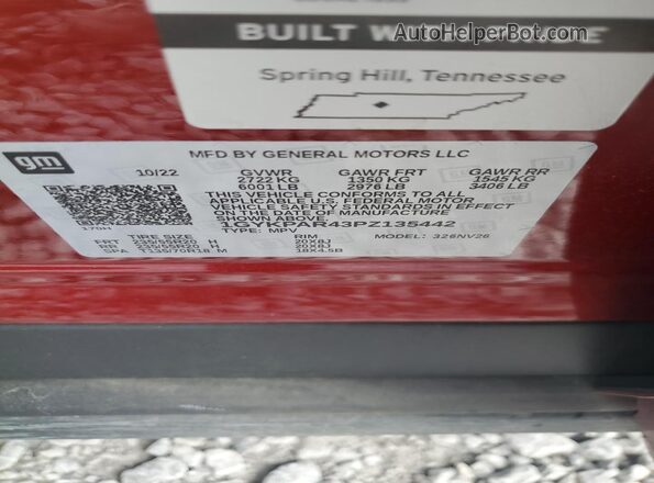 1GYKPAR43PZ135442 2023 CADILLAC OTHER Красный Вид наклейки с VIN-кодом