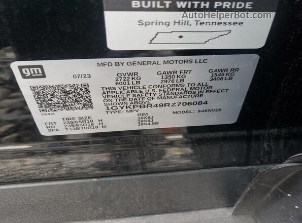 1GYKPBR49RZ706084 2024 CADILLAC OTHER Black VIN sticker view
