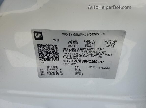 1GYKPCRS9NZ169487 2022 CADILLAC OTHER White 