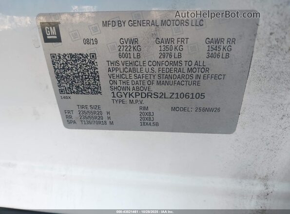 1GYKPDRS2LZ106105 2020 CADILLAC OTHER Белый Вид подкапотного пространства