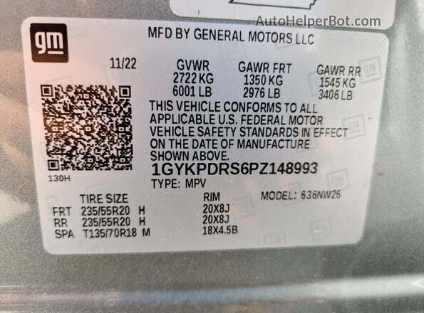 1GYKPDRS6PZ148993 2023 CADILLAC OTHER Серебряный Панорамный вид салона 360°