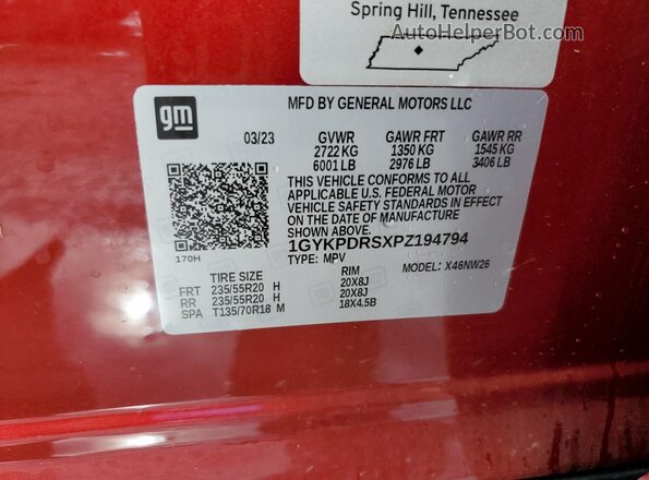 1GYKPDRSXPZ194794 2023 CADILLAC OTHER Red 
