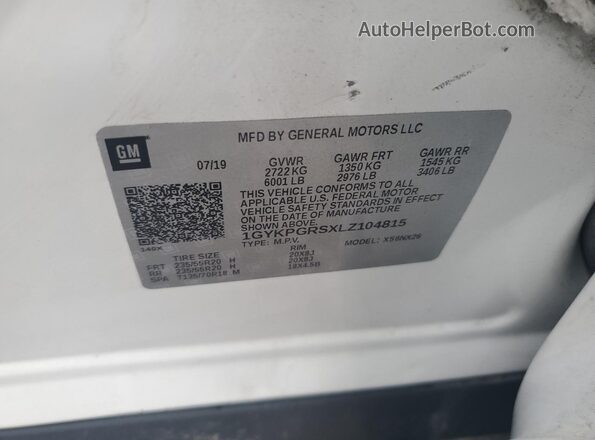 1GYKPGRSXLZ104815 2020 CADILLAC OTHER Белый Вид наклейки с VIN-кодом