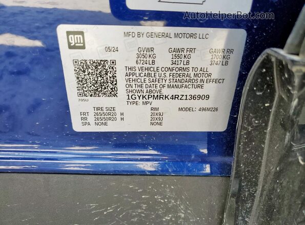 1GYKPMRK4RZ136909 2024 CADILLAC OTHER Синий 