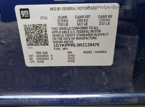 1GYKPPRL0RZ139476 2024 CADILLAC OTHER Blue 