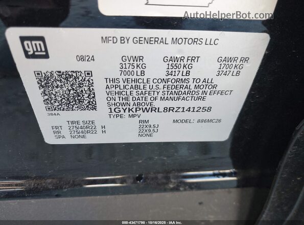 1GYKPWRL8RZ141258 2024 CADILLAC OTHER Black Widok komory silnika