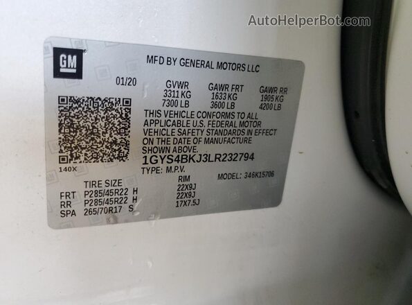 1GYS4BKJ3LR232794 2020 CADILLAC ESCALADE White 
