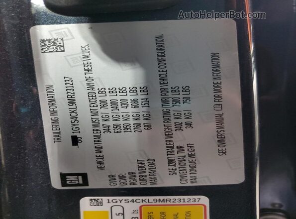 1GYS4CKL9MR231237 2021 CADILLAC ESCALADE Gray 360 interior view