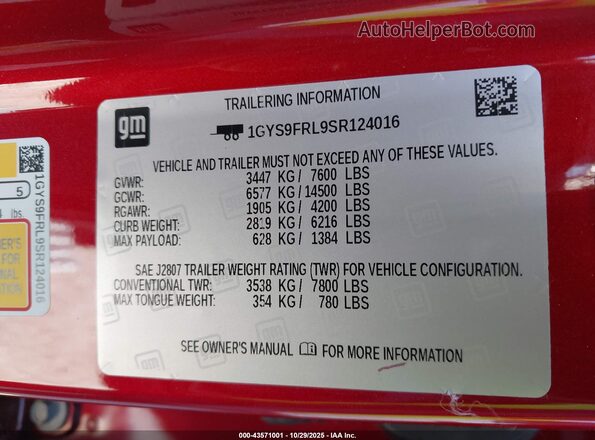 1GYS9FRL9SR124016 2025 CADILLAC ESCALADE Red Engine compartment view