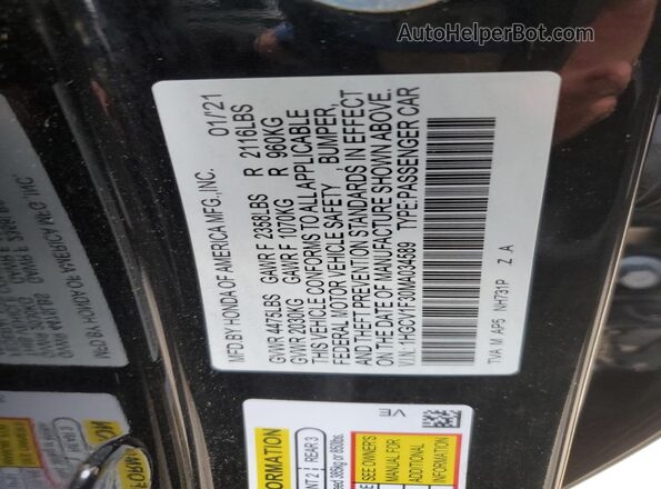 1HGCV1F30MA034589 2021 HONDA ACCORD Black 