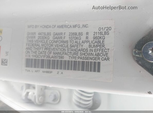 1HGCV1F33LA057590 2020 HONDA ACCORD White Շարժիչի բաժամունքի տեսք