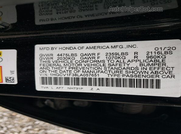 1HGCV1F38LA057651 2020 HONDA ACCORD Black Widok komory silnika