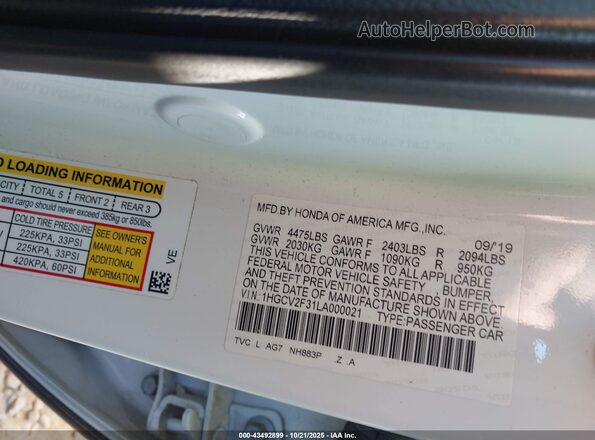 1HGCV2F31LA000021 2020 HONDA ACCORD White ძრავის განყოფილების ხედი
