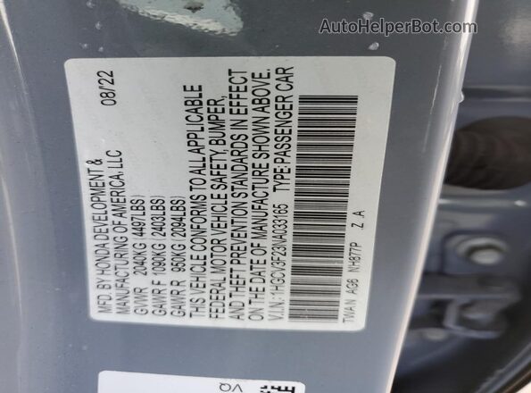 1HGCV3F23NA033165 2022 HONDA ACCORD Gray Вид підкапотного простору