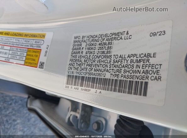 1HGCY2F56RA006012 2024 HONDA ACCORD White ძრავის განყოფილების ხედი