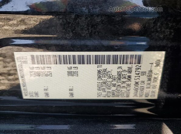 1N4AA6CV0MC514792 2021 NISSAN MAXIMA Black VIN sticker view