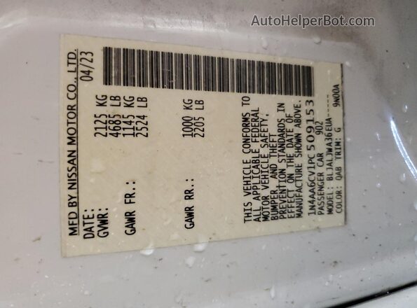 1N4AA6CV1PC509153 2023 NISSAN MAXIMA White VIN კოდის სტიკერის ხედი