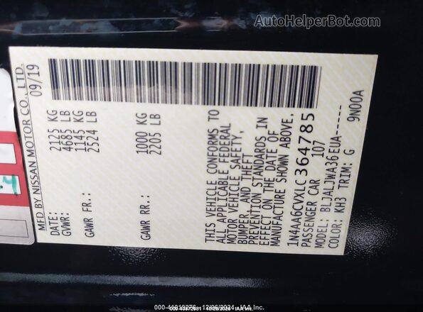 1N4AA6CVXLC364785 2020 NISSAN MAXIMA Black Widok komory silnika