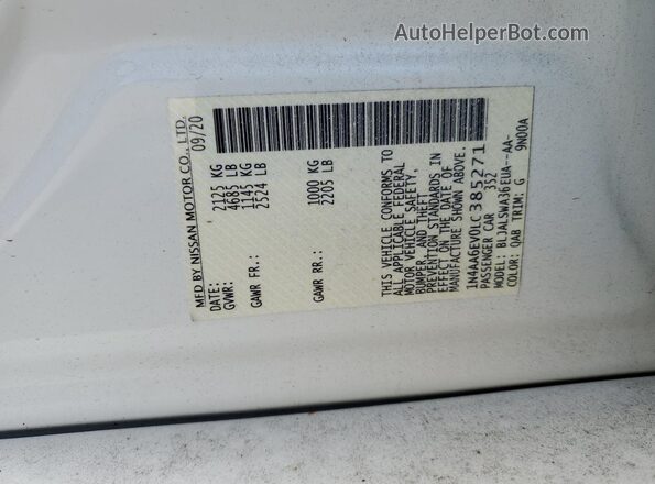 1N4AA6EV0LC385271 2020 NISSAN MAXIMA SR White Շարժիչի բաժամունքի տեսք